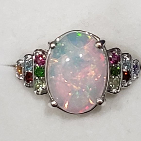 Ethiopian Welo Opal & multigem ring in Plat/925 SS